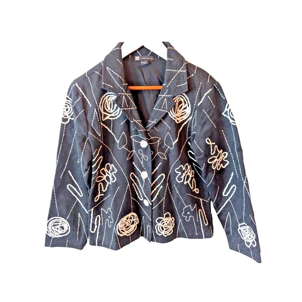 Casual Studio Embroidered Jacquard Jacket Lightweight Womens Small Black White